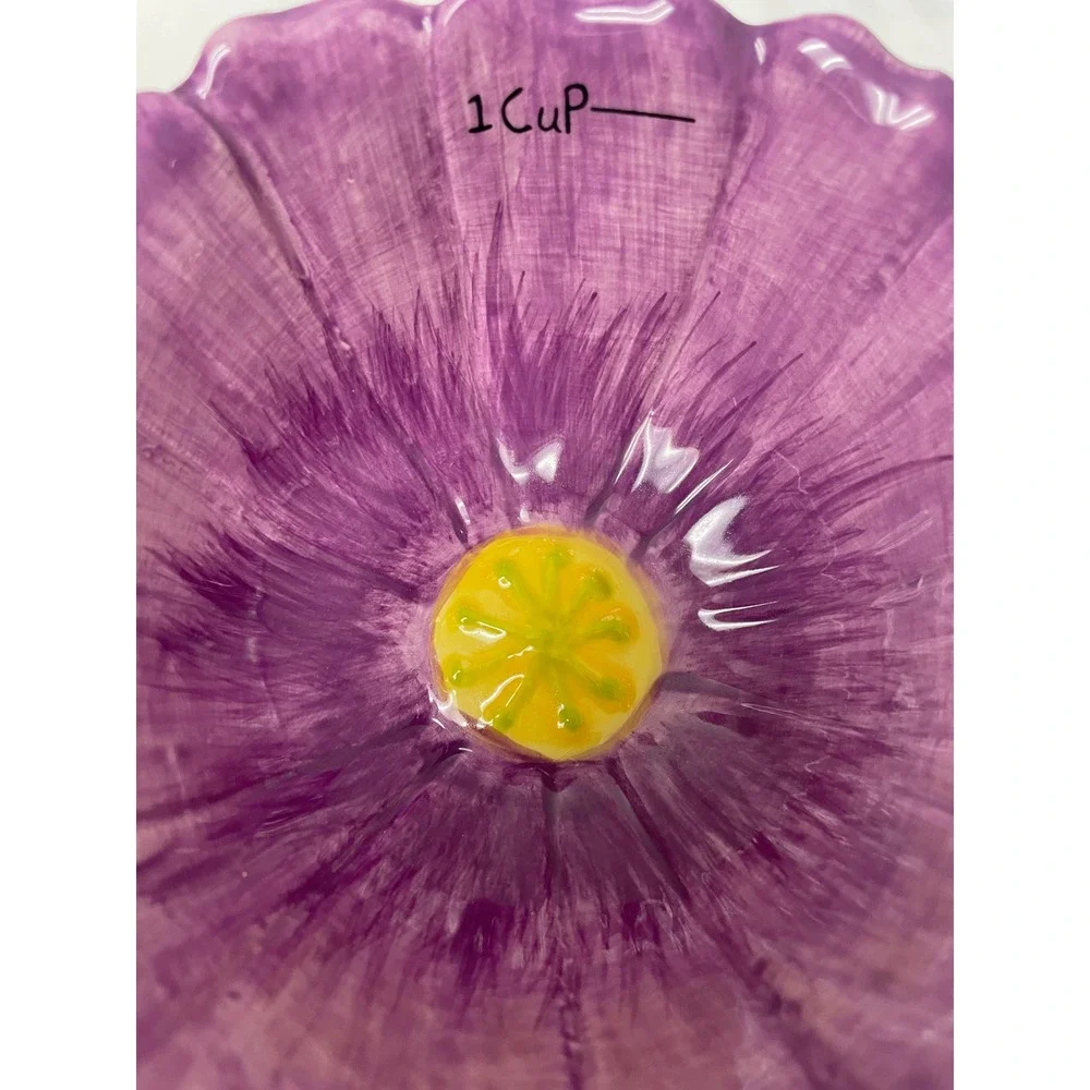 Pier 1 Imports Purple Flower Ceramic 1 Cup Measuring Prep Bowl Dishwasher Safe